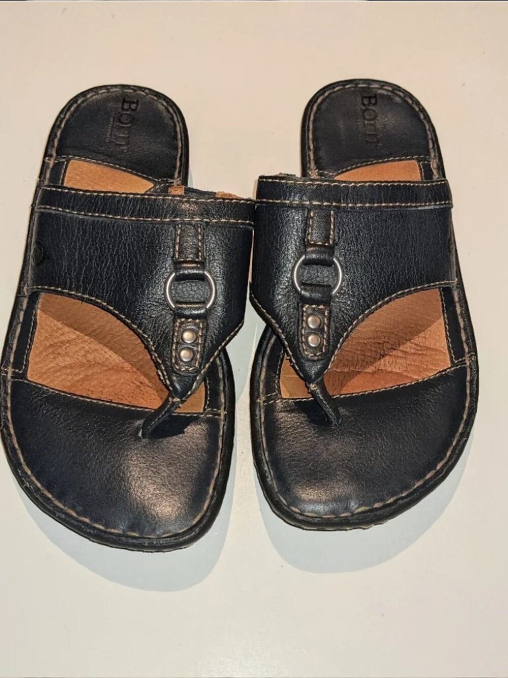Born Leather DARK BLUE Thong Flip Flop Sandal Size 6